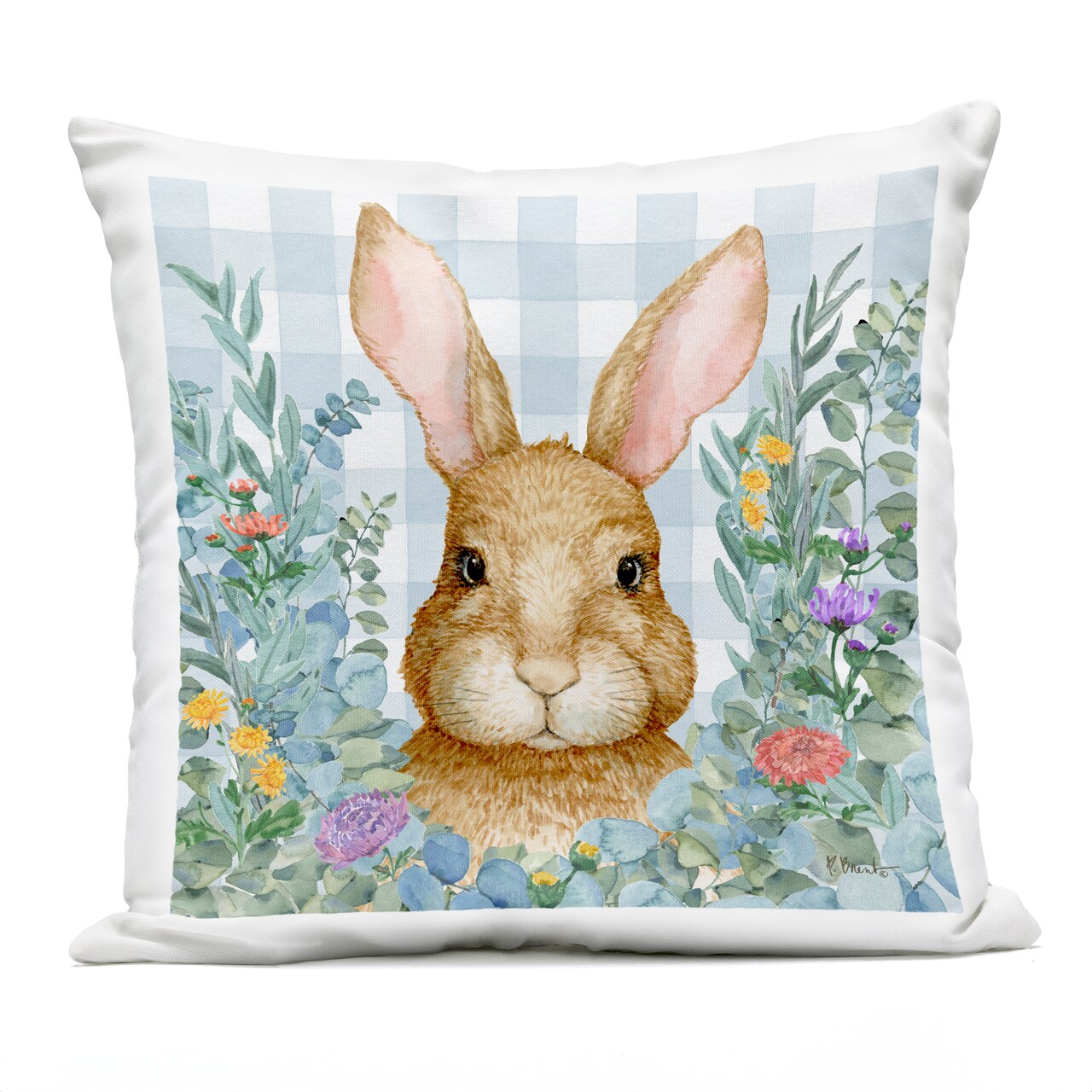 Stupell Industries Rabbit Laurel on Gingham Outdoor Printed Pillow, design by Paul Brent, 18 x 7 x 18